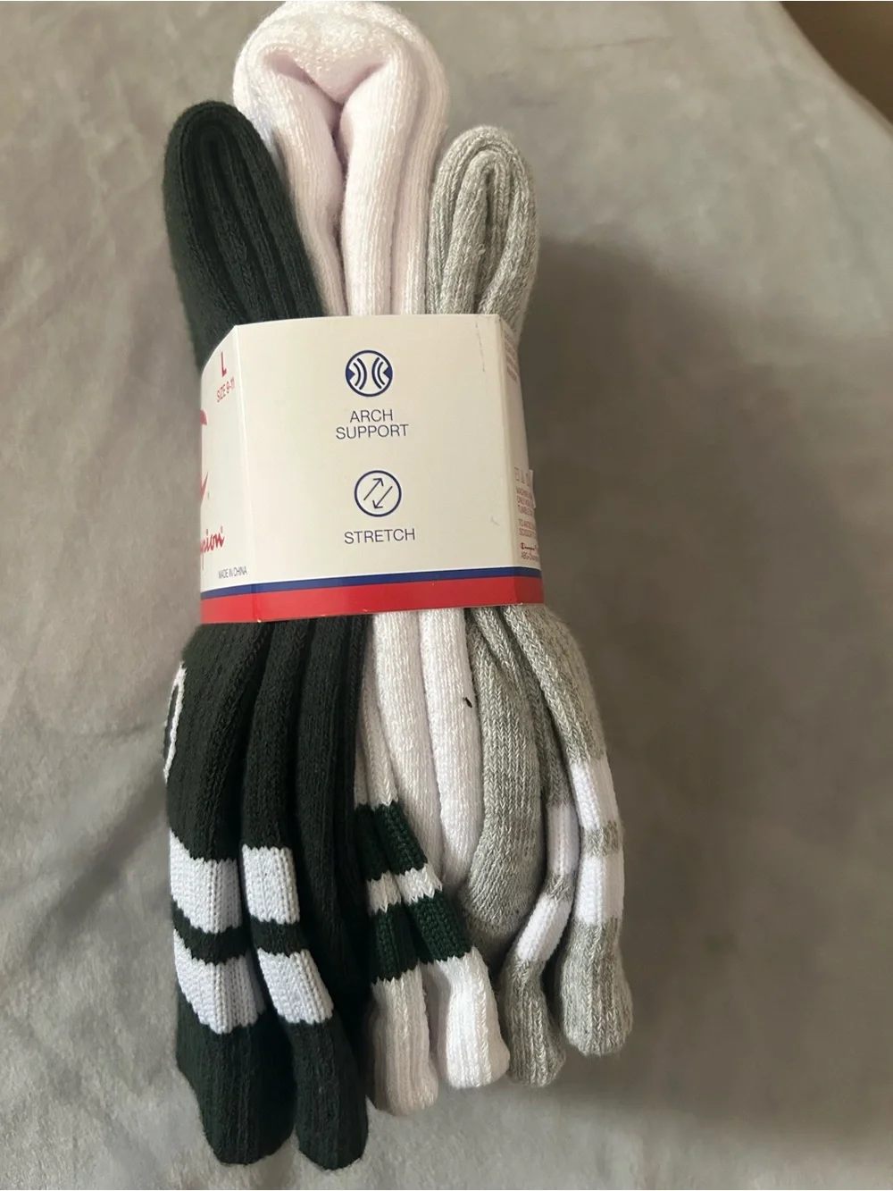 Champion kids Dark Green & White Crew Athletic Socks